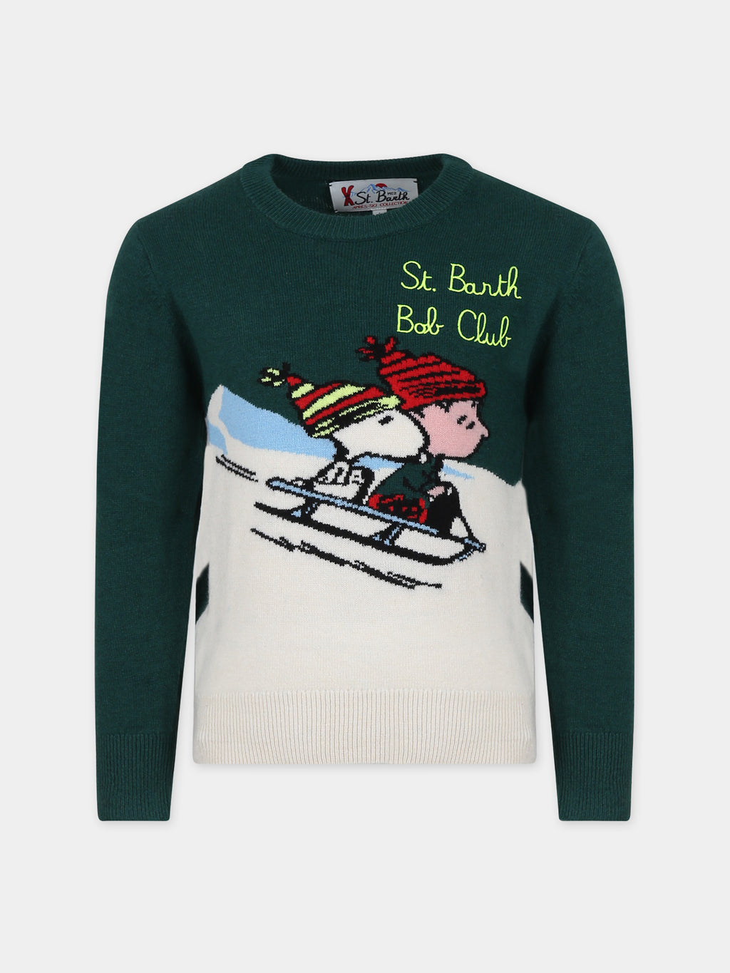 Green sweater for boy with Snoopy